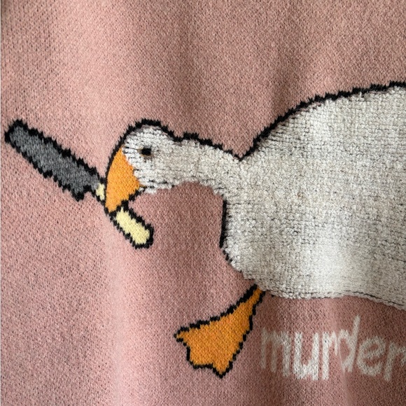 Aelfric Eden Duck Knife Sweater “Murder Goose” Knit Pullover Pink Unisex S - Picture 2 of 4